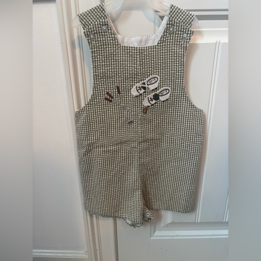 Baby boy green checkered romper
